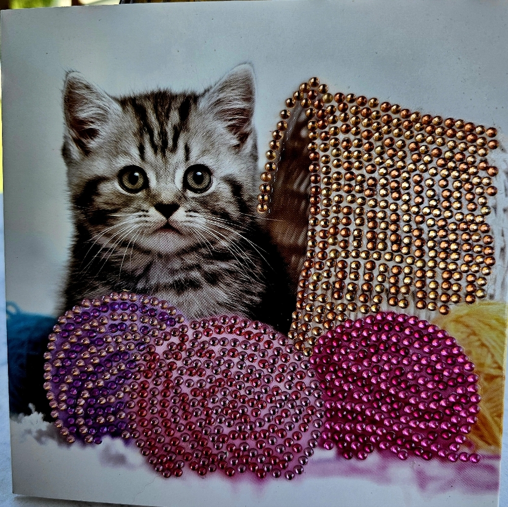 Kitty Playing in Yarn Basket Greeting Card - Picture 3 of 12